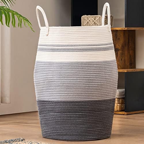 105L Extra Large Woven Laundry Hamper with Cotton Rope Handles Dark Grey