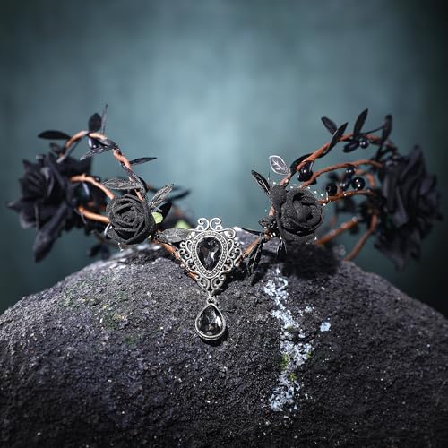 Renaissance Black Fairy Flower Crown for Women Girls