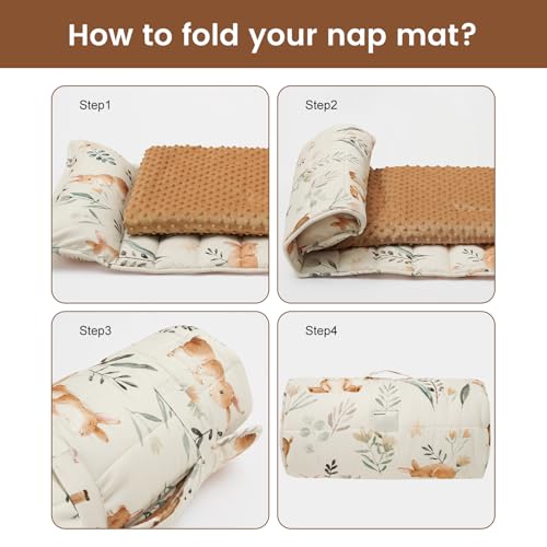 PHF Toddler Nap Mat with Pillow and Blanket Rollup Design