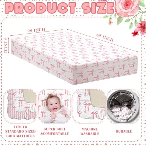 Pink Bow Crib Sheets for Girls 2 Pack Fitted