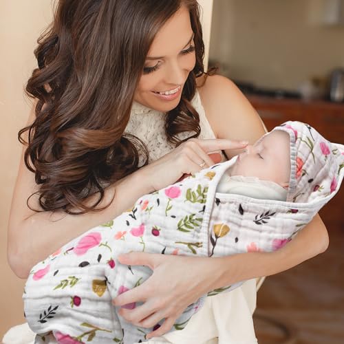 Zainpe 4Pcs Pink Flowers Muslin Towel Set