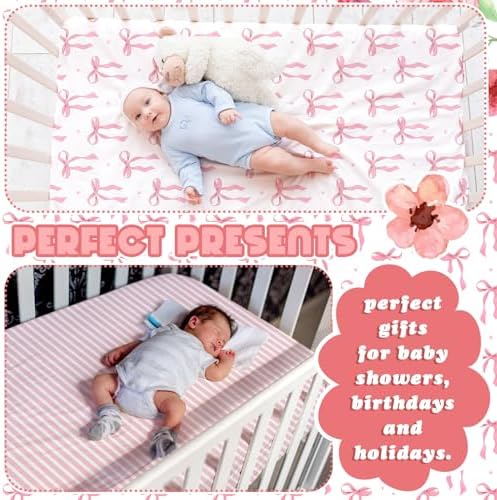 Pink Bow Crib Sheets for Girls 2 Pack Fitted