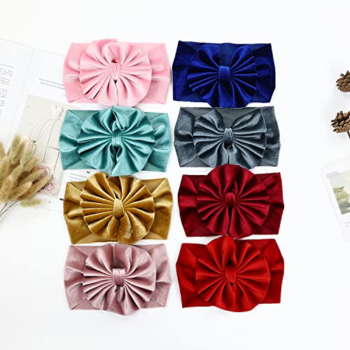 Lawie 8 Pack Soft Velvet Bow Headbands for Baby Girls