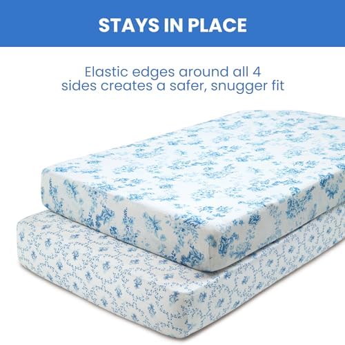 Delta Children Organic Cotton Fitted Crib Sheets - Blue Botanicals Pack of 2