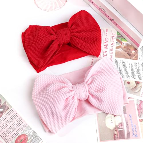 YanJie Baby Girl Headbands - Soft Red Pink Bow for Newborns Toddlers