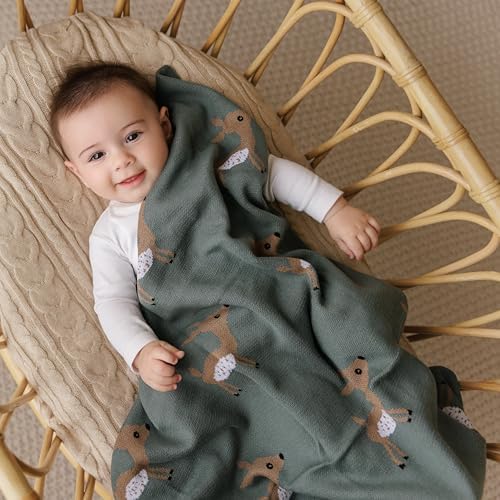 Bleu La La Soft Cotton Receiving Blanket - Deer Sage