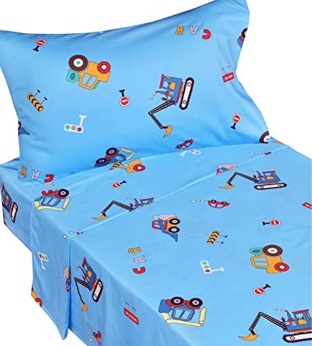 J-pinno Blue Excavator Toddler Sheet Set
