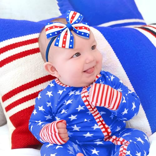 4th of July Baby Girl Headband with Patriotic Star Bow