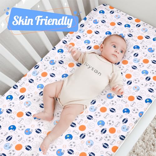 UOMNY Crib Sheet Sports Theme - Football Basketball 28x52x8