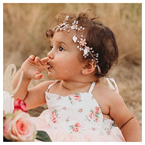 SWEETV Flower Girl Headband with Pearls and Ribbon