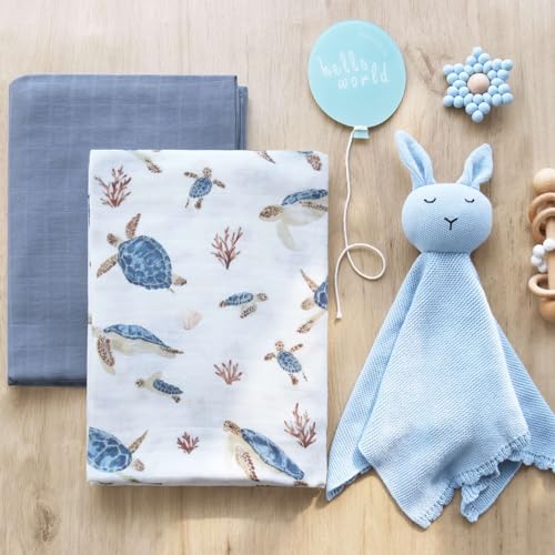 LifeTree Muslin Swaddle Blanket - Neutral with Sea Turtle Print