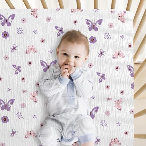 Little Grape Land Purple Butterfly Muslin Crib Sheets 2 Pack