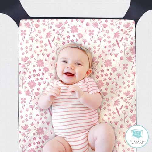 The Peanutshell 3-Pack Daisy Crib Sheets - Soft Breathable for Baby Girl