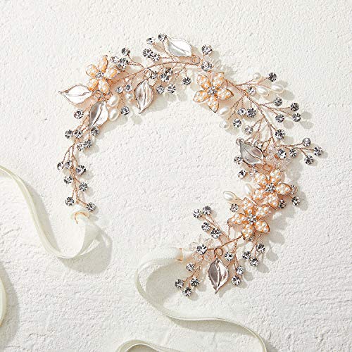 SWEETV Flower Girl Headband with Pearls and Ribbon