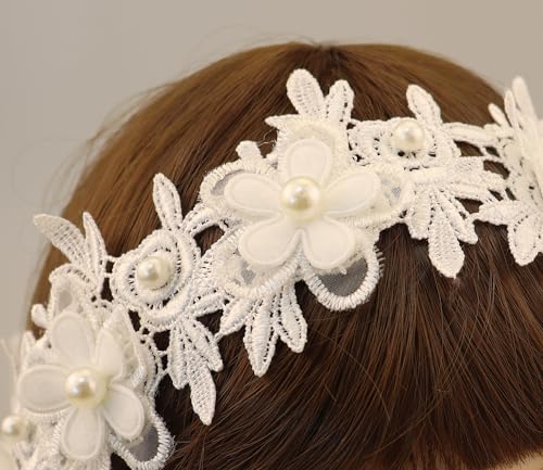 Bethynas Soft Lace Pearl Baby Headband