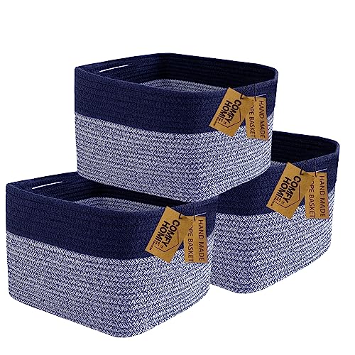 COMFY-HOMI 3-Pack Rectangular Cotton Rope Baskets with Handles