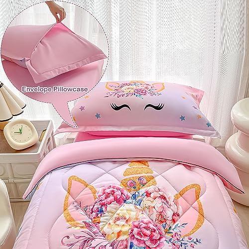 VIVILINEN Toddler Bedding Set 4 Piece Pink Unicorn Stars 1