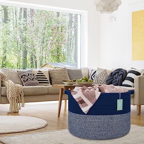 Extra Large Cotton Rope Laundry Basket 22x14 Navy Blue