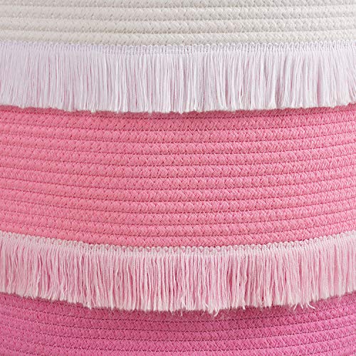 CherryNow Large Pink Woven Rope Basket for Baby Storage