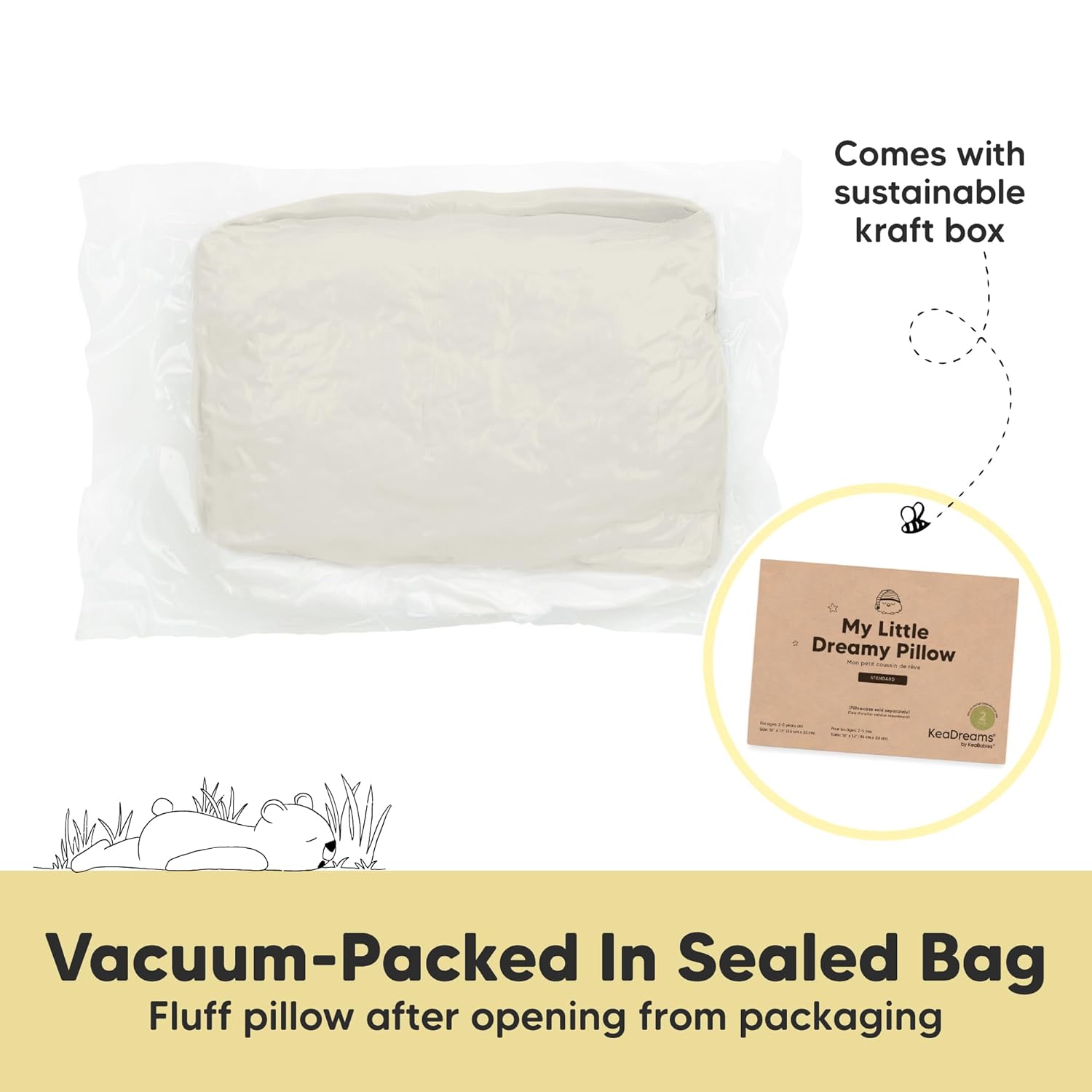 KeaBabies 2-Pack Toddler Pillow 13x18 - Soft Organic Cotton Travel Bed Pillow for Kids
